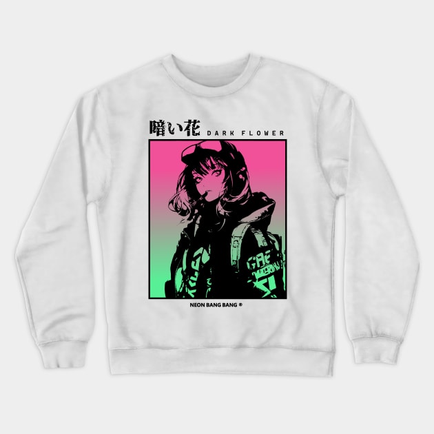 Aesthetic Cyberpunk Vaporwave Anime Manga Girl Japanese Streetwear Crewneck Sweatshirt by Neon Bang Bang